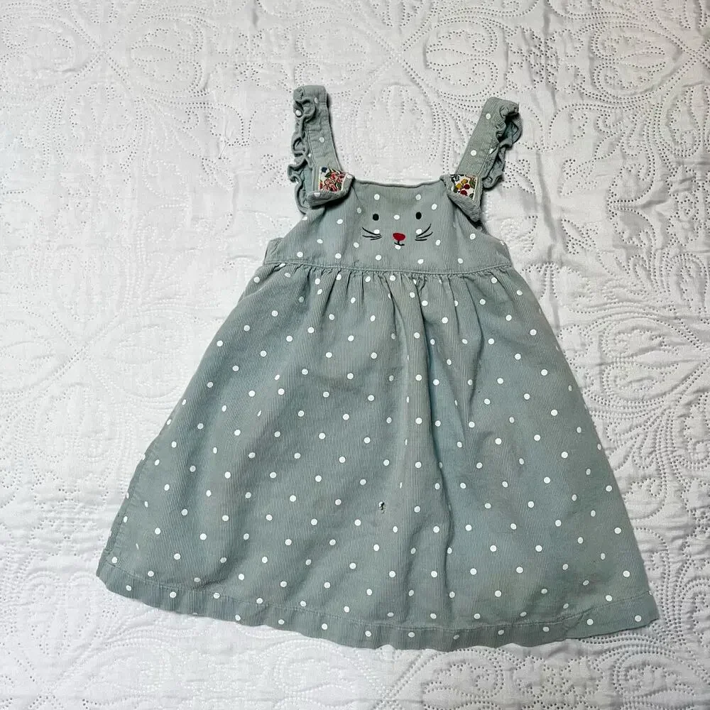 Baby Boden Corduroy Polka Dot Bunny Pinafore Dress Size 12-18 months